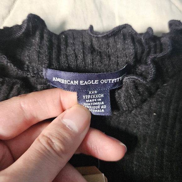 AMERICAN EAGLE Black Ribbed Mini Long Sleeve Dress XXS NWT AE - Picture 3 of 9